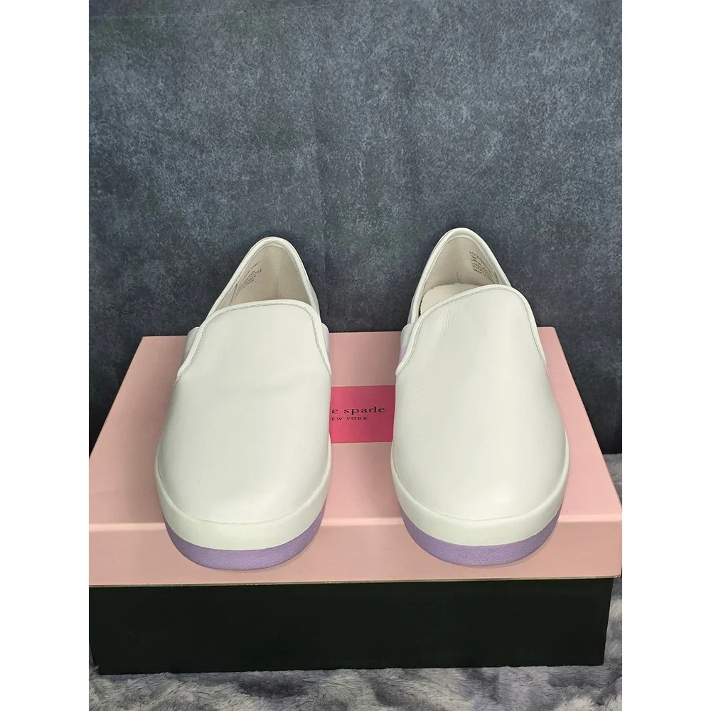 NWB Kate Spade Sandy Slip On Sneaker White Purple Leather Size 10‎ S280061